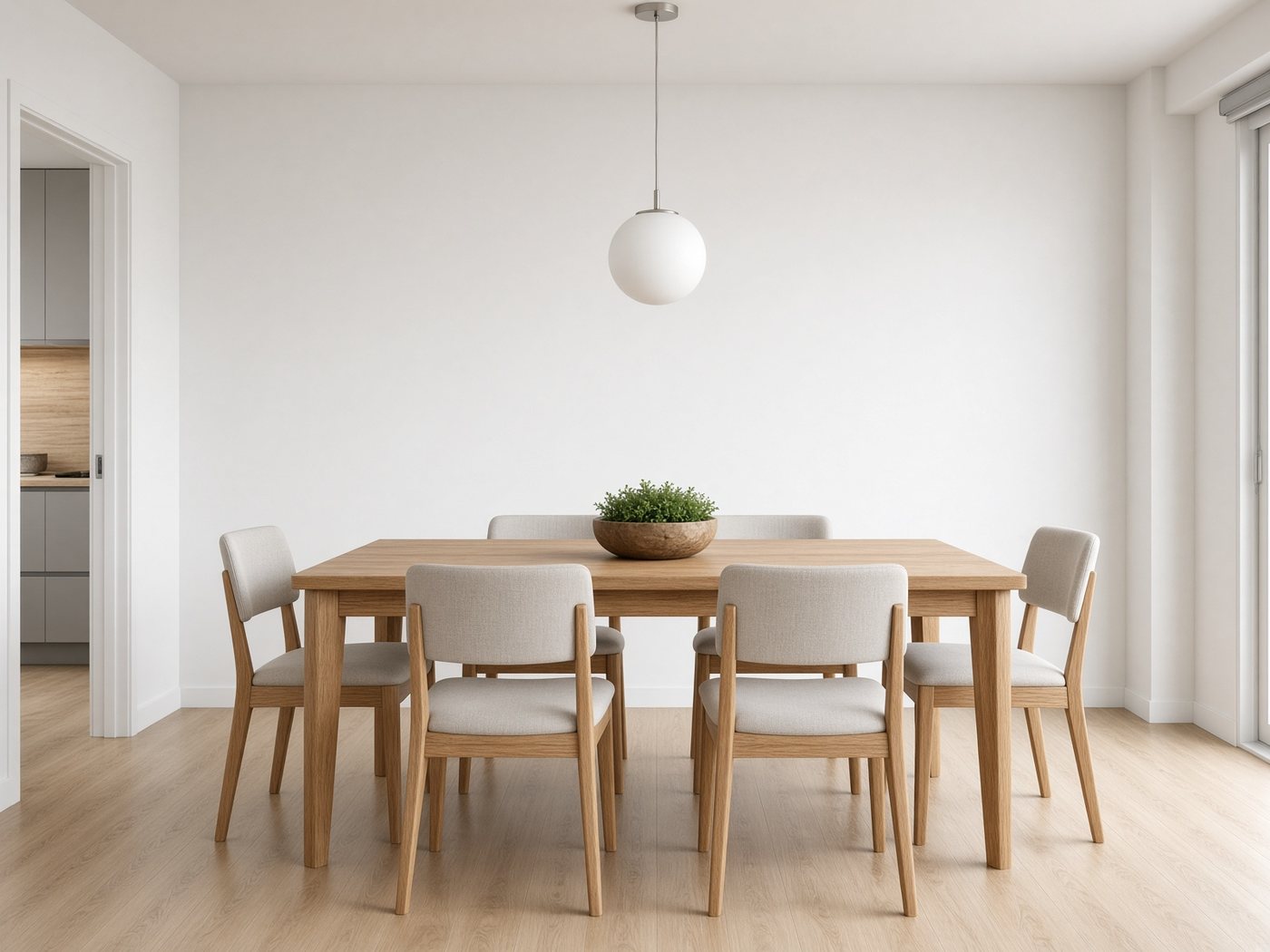 Mesa de jantar de madeira com cadeiras recém-montadas